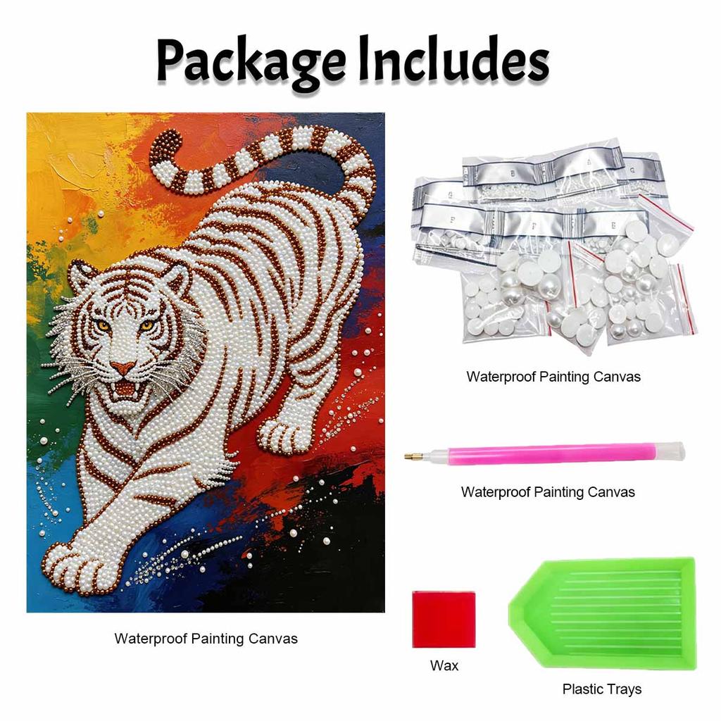 Majestic Tiger Pearl Kit 5D DIY Round Rhinestone Art for Adults Relaxing Handmade Wall Decor Holiday Gift Frameless