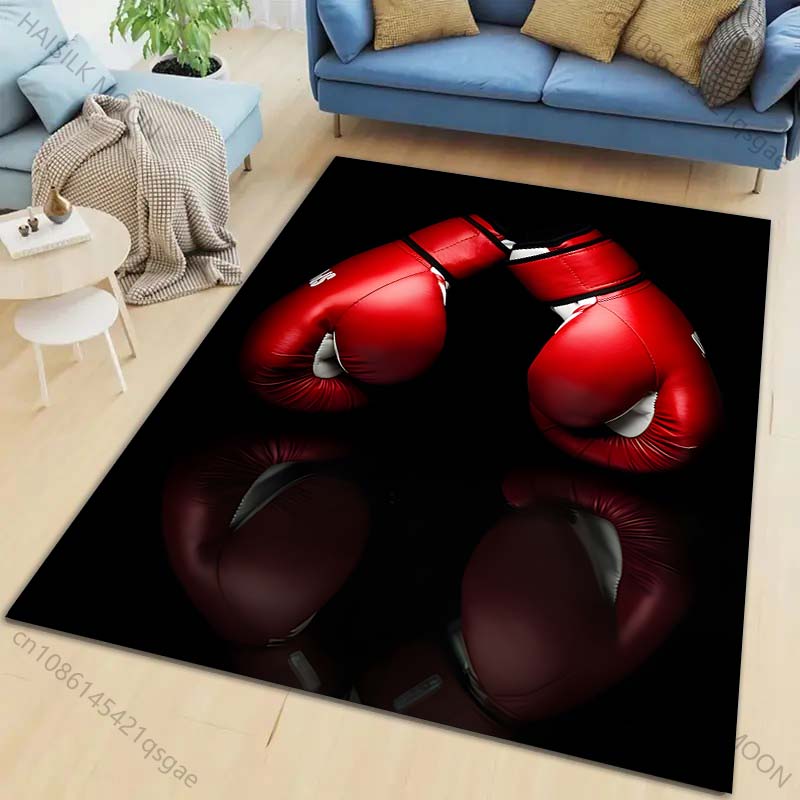 Sports Enthusiasts Boxing Gloves Pattern Carpet for Living Room Bedroom Sofa Home Decor Non-slip Floor Mat Multi-Size Selection