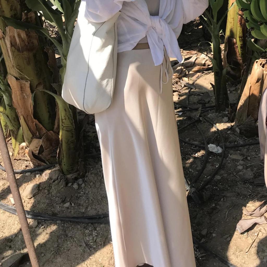 New In 2026 Spring Summer Solid Color Satin Long Skirt For Women High Waist Lace-Up Fashion Elegant Faldas