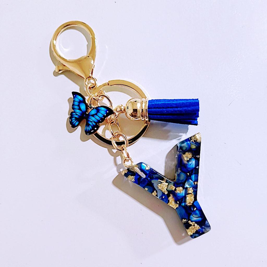 Sapphire Blue Butterfly Tassel Keychain Pendant