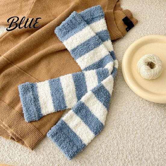 Warm Leg Sleeves for Sleeping Coral Fleece Warmers Women Thickened Winter Thermal Knee High Indoor Cold Weather Socks Striped/Solid Color,