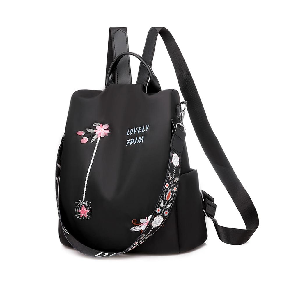 NICOLE & DORIS Women's Floral Embroidered Backpack, Anti-theft, Water-Repellent, A4 Size, 3-Way Daypack, Shoulder Strap, Anti-Pickpocket, Perfect for