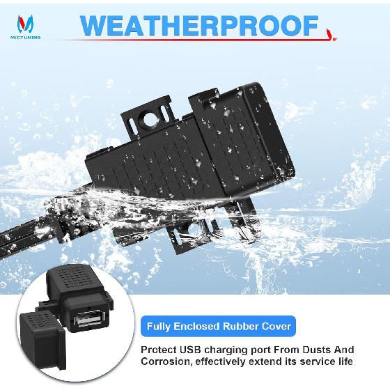 MICTUNING Motorcycle USB Charger,SAE To USB Cable Adapter SAE Quick Disconnect 2.1A Waterproof USB Port With Inline Fuse, Socket Cable 12V-24V For