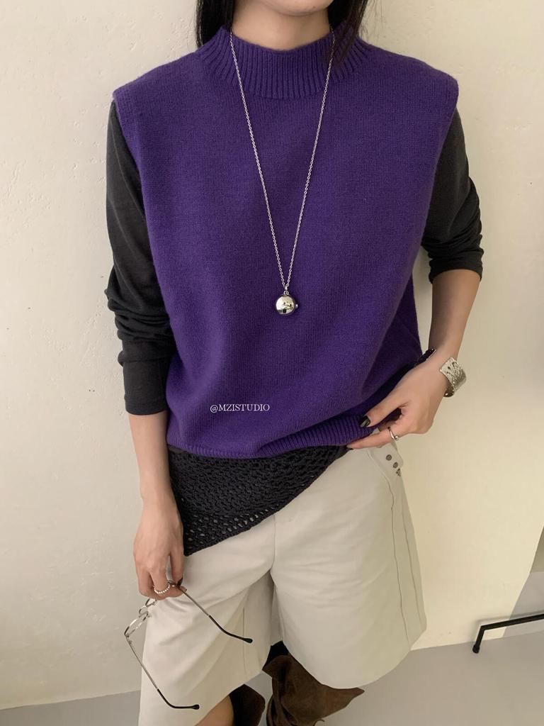 MZI Studio - Autumn/Winter Korean Style Hollowed Half-High Neck Vest Sweater for Women