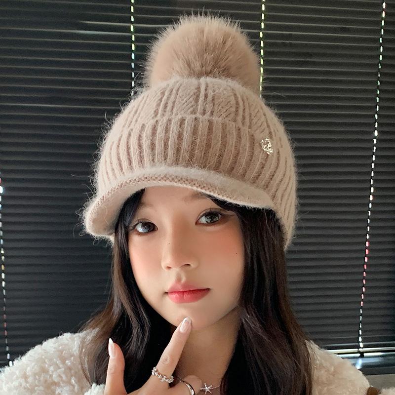 Hat Women's Autumn and Winter New Cycling Warm Ear Protection Knitted Hat Cold-proof Plush Thickened Wool Hat
