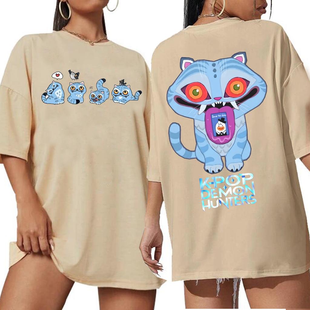Anime K-Pop Dämonenjäger Tiger T-Shirt Damen Übergröße O-Ausschnitt Kurzarm Geschenk für Fans