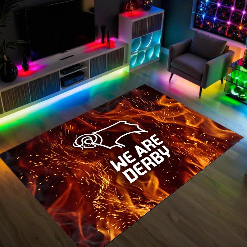 Derby County Football Design Crystal Velvet Carpet Cozy Non?Slip Printed Rug For Bedroom Living Room Entrance