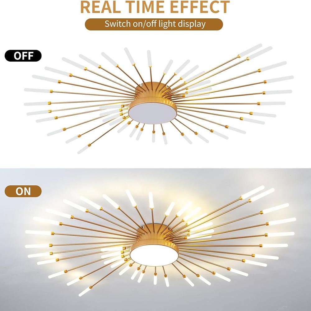 Guld 42 Huvuden Ej Dimbar Pendellampa Kreativt Fyrverkeridesign Ljuskrona Modern Taklampa för Vardagsrum Utställningshall Sovrum