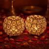 Pack of 2 Tea Light Crsytal Candle Holder - Pooja Diya Decoreation Items for Home Diwali Brass Puja Item Unique Christams Diwali Gift