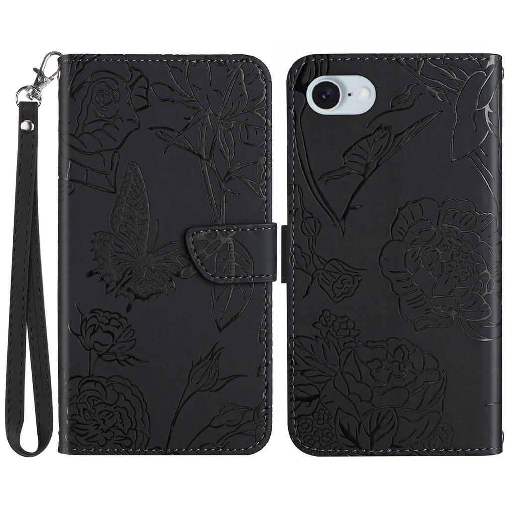 HT03 For iPhone 16e Leather Case Imprinted Phone Cover with Strap