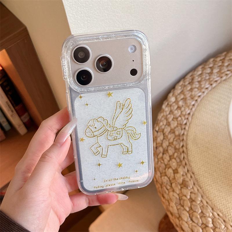 

Gold Glitter Winged Horse iPhone 17/16 Pro Max/15/14 Case iPhone 13
