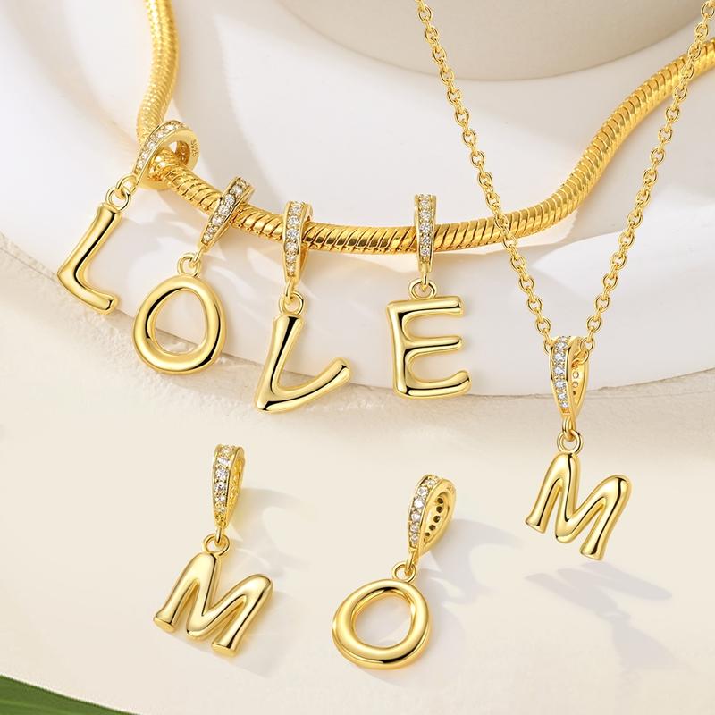 Copper Charms Beads 26 Letters A-Z Alphabet For Women Fit Necklace Bracelets Diy Making Fine Jewelry