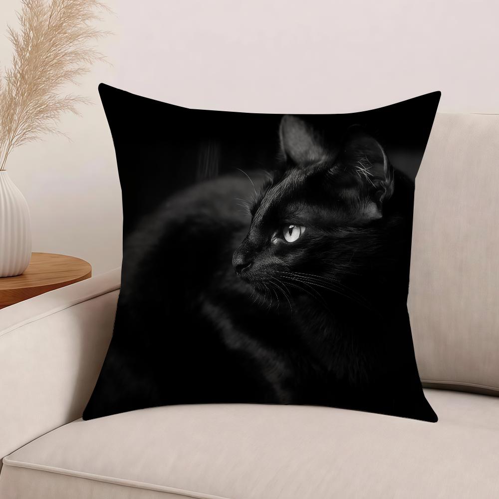 cute Black Cat Print Pillow Case Office Cushions Suitable For Sofa Car Bedroom Decorative Cushion Cover