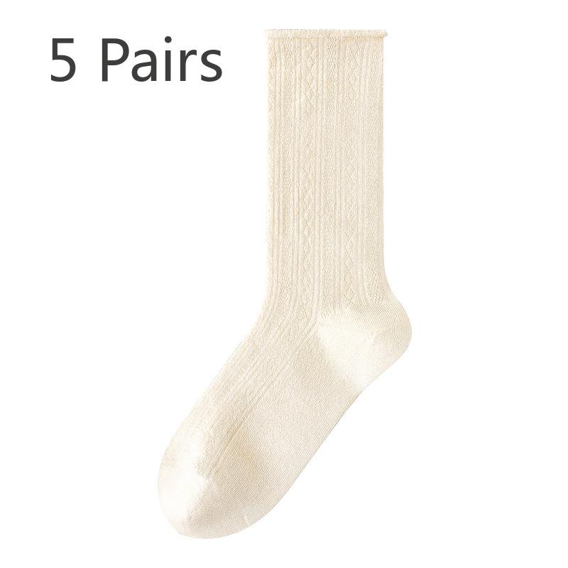 

5 пар женских летних тонких шелковых белых носков 7A с антибактериальным эффектом и средним ворсом 5 Pairs телесный