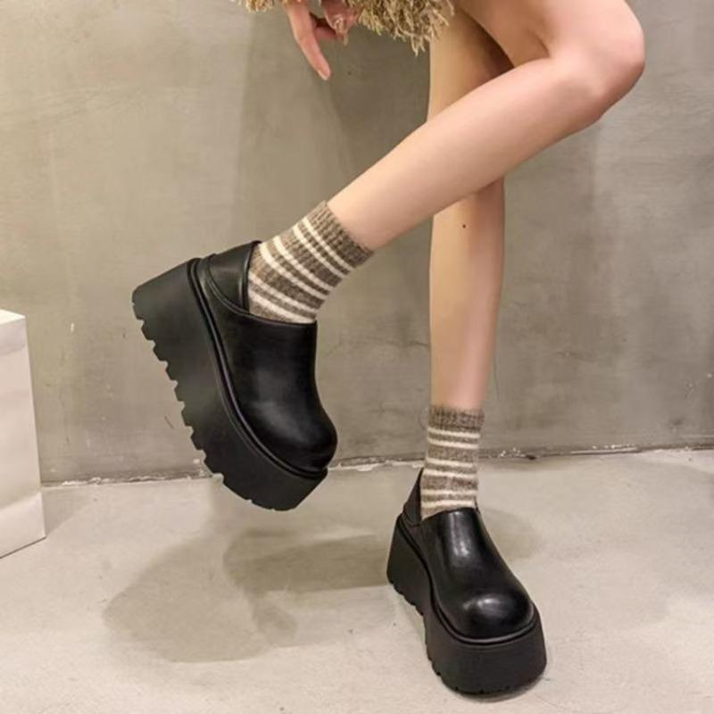 Autumn and Winter Thick-soled Height Increase Women's New Velvet To Keep Warm, One Pedal and Two Wear Loafer Cotton Shoes