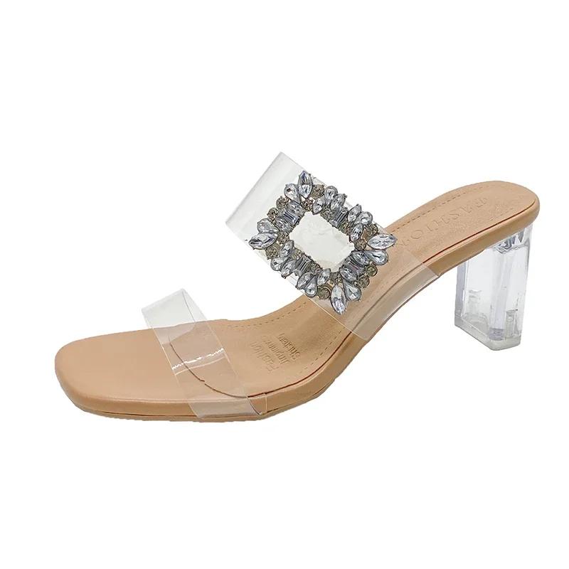 Wearing High-heeled Sandals for Women's 2025 New Summer Korean Version Rhinestone Fairy Style Fashion Sandals Zapatos Mujer