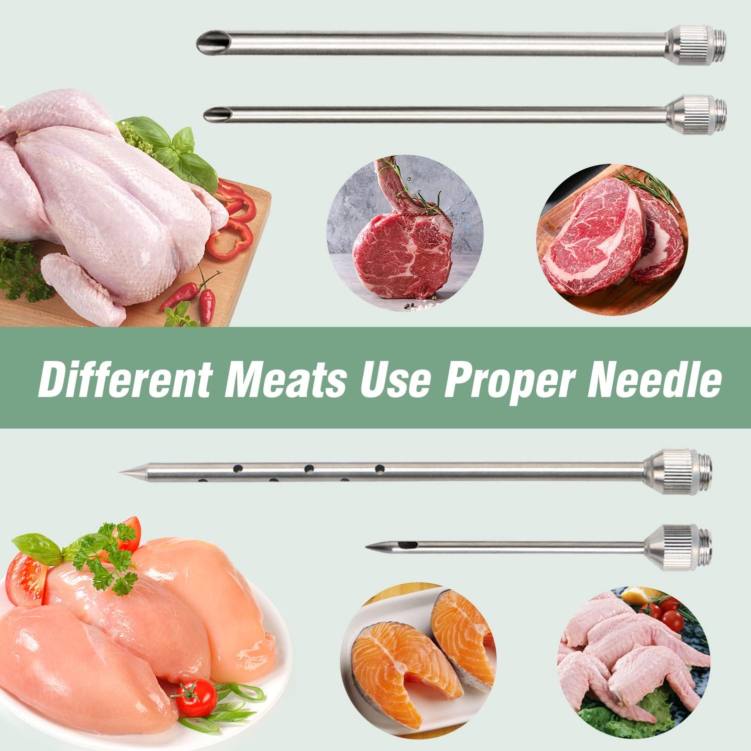 Meat Injector Syringe for Smoking with 4 Marinade Flavor Food Injector Needles, Ideal to Injector Marinades for Meats, Turkey, Brisket, Beef; 2-OZ