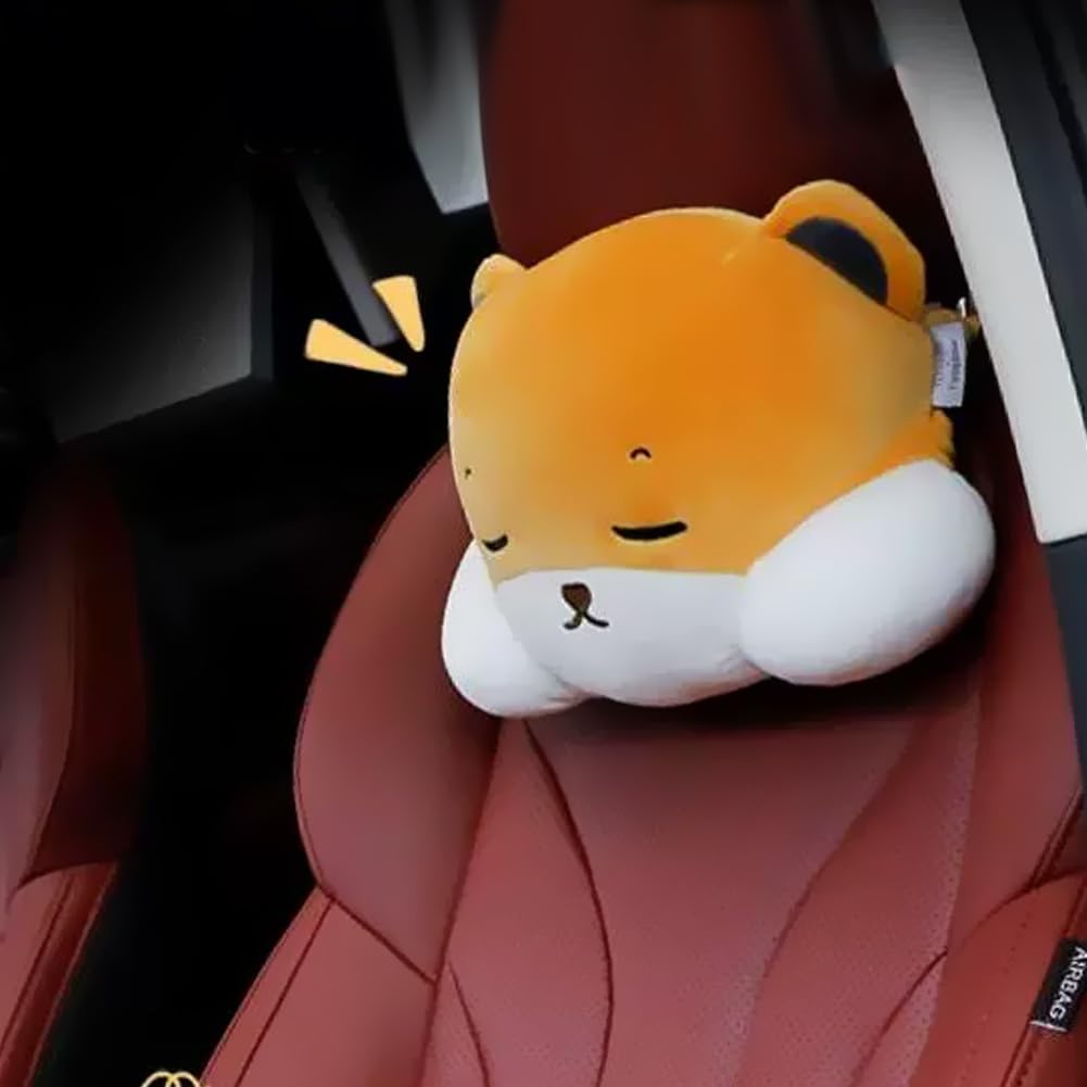 YUYAKESHI Dog Neck Pad, Neck Pillow, Headrest, Fluffy and Cute Neck Cushion for Car Use, 35*20cm, Elastic Band Attachment