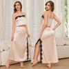 Women’s Pajamas Satin Lace Trim Strap Crop Top Slit Skirt Two-piece Set Sleeping Suits Lounge Casual Wear Style Night Sleep Dresses