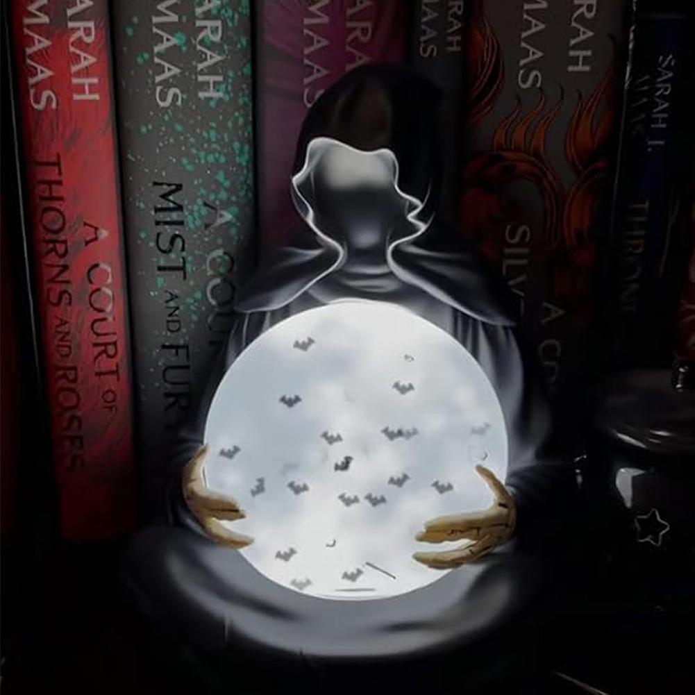 LED Halloween Decoration Crystal Ball USB Charging Death God Crystal Ball Resin Spooky Sculpture Ornament for Desktop Decor