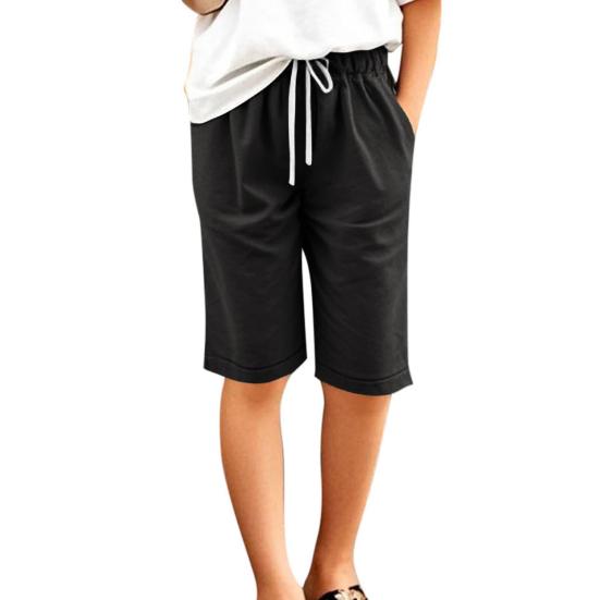 Girl Summer Shorts Elastic Waist Adjustable Drawstring Casual Shorts with Pockets Loose Fit Wide Leg Shorts