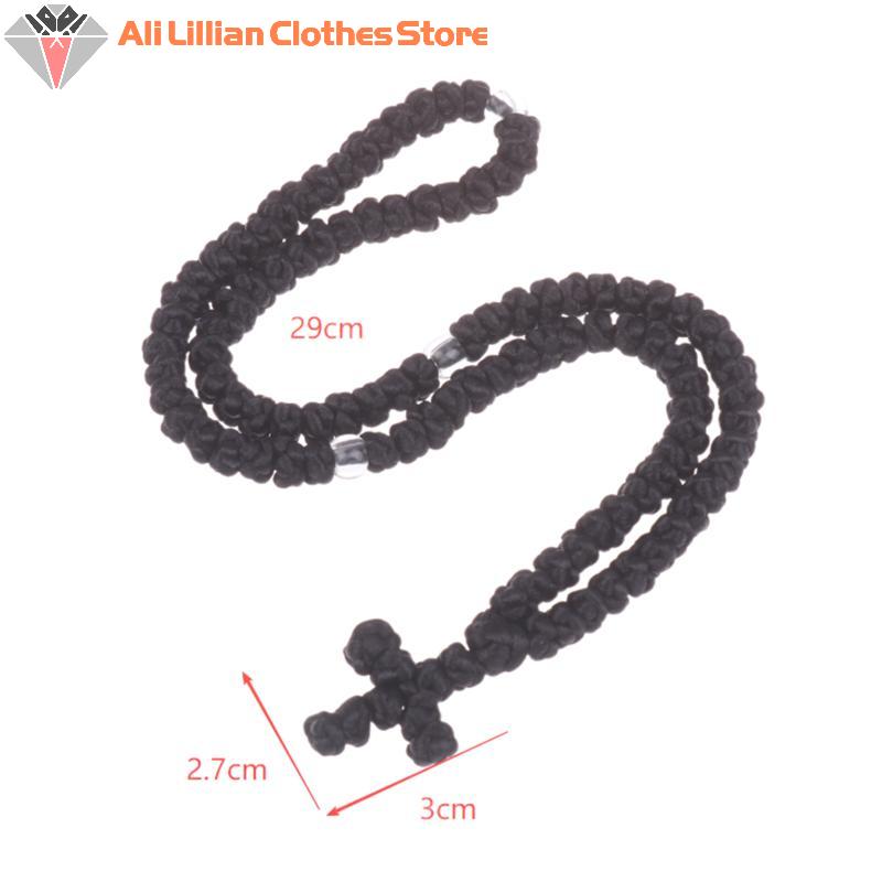 Hot Sale 1PCS Rope Black/Blue Komboskini Knot Necklace Handmade Orthodox Religous Rosary Prayer Rope Cross Jewelry Gift