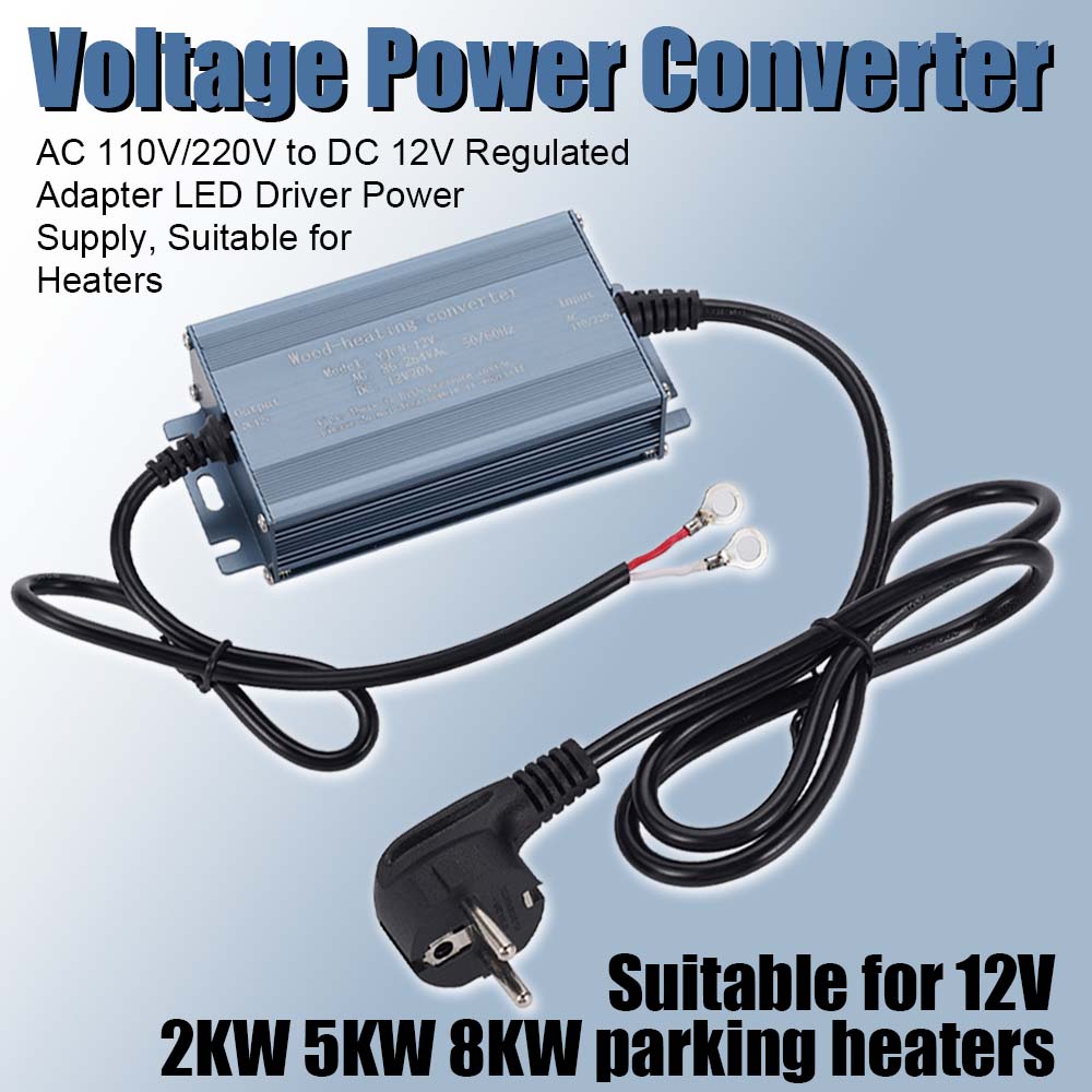 EU AC 110V/220V To DcC 12V 20A Universal Power Converter, For 12V 2KW 5KW 8KW Parking Heater, With Plug Cable