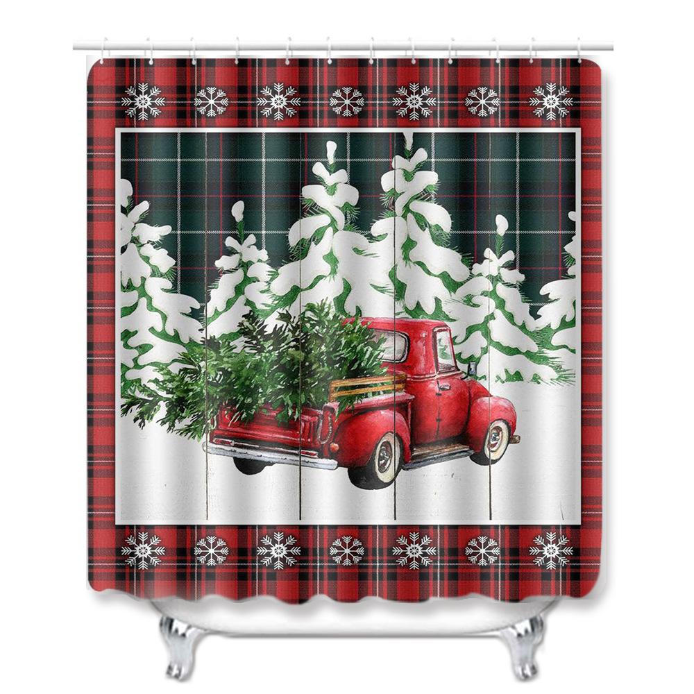 Christmas Shower Curtain Floor Mat Combination Four-Piece Set Bathroom Toilet Carpet Shower Room Mat Foot Mat
