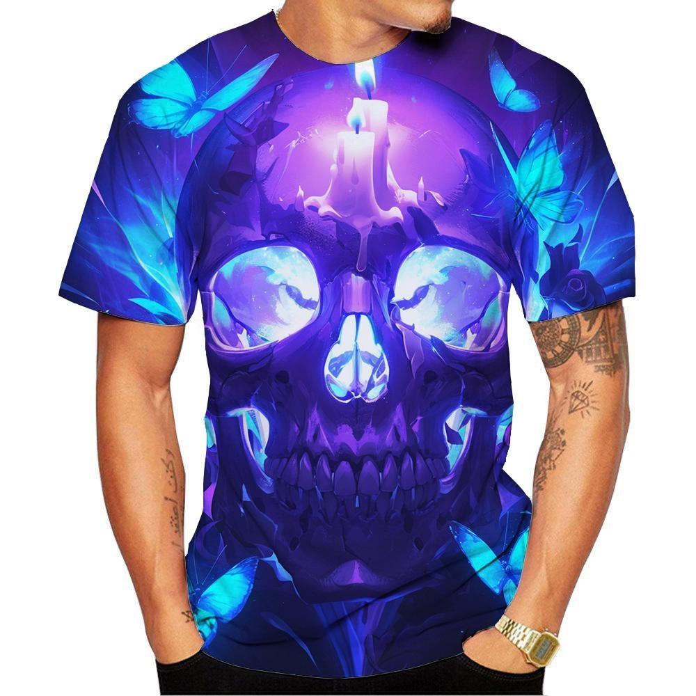 New Fashion Men's and Women's Crew Neck 3D HD Printed Skull Pattern T-shirt Street Style Unisex Fashion Top Large size 100-6XL