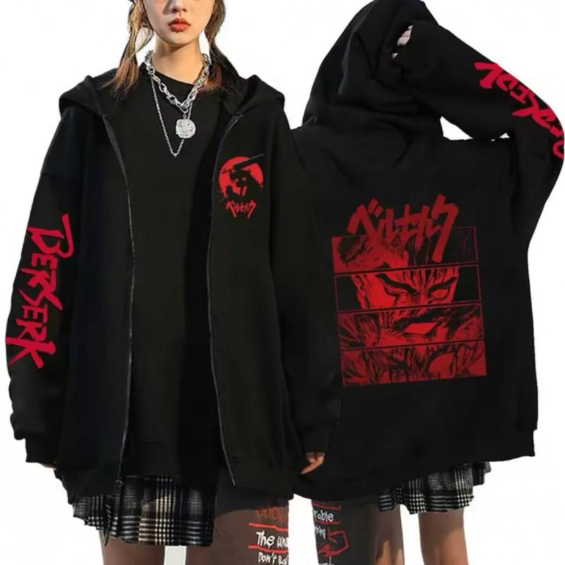 Berserk Anime Hoodie Unisex Long Sleeve Zip-Up Sweatshirt Fall Casual Oversized Pullover
