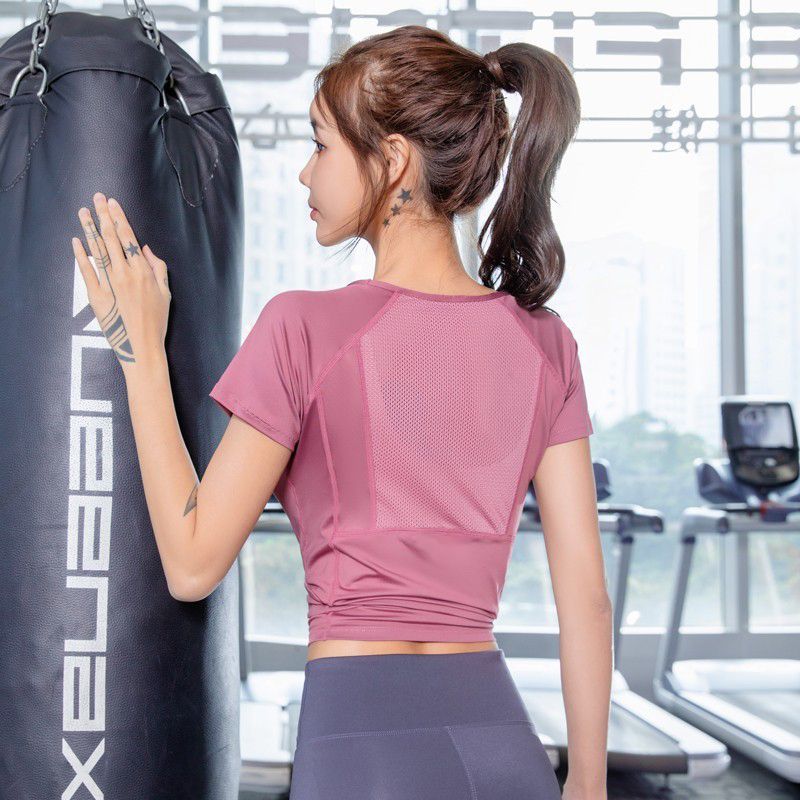 

Одежда для йоги Летние топы Женская новинка Большой размер Спортивная футболка с коротким рукавом Быстросохнущая Фитнес Бег Блуза Костюм Слим Футболка