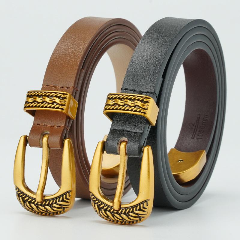 Women's Genuine Leather Belt Smooth Buckle Women's Thin Belt Fashionable Jeans Casual Pants Dress Decorative Skirt Women