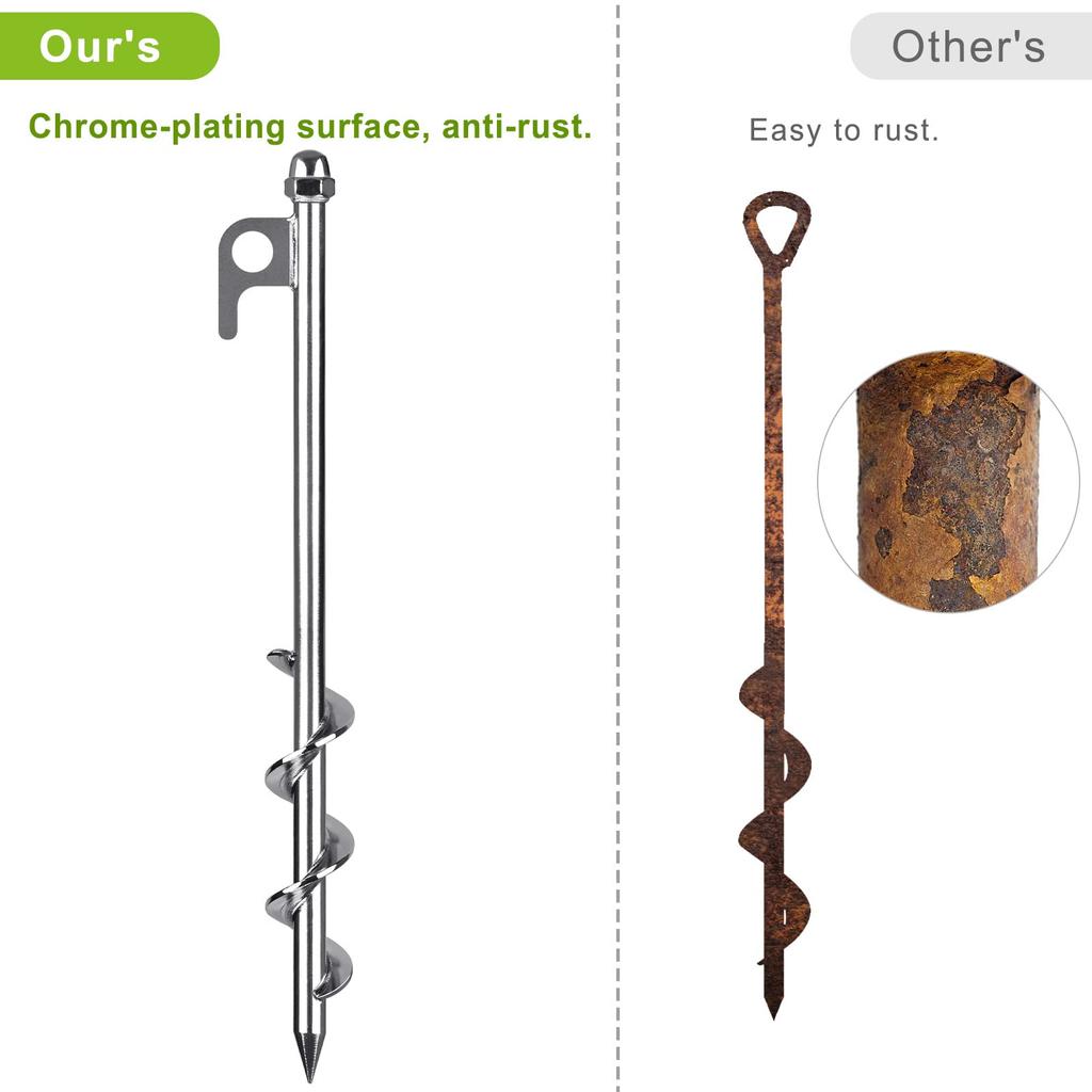 Lifeswell Tent Ground Fully Welded Spiral Earth Anchors for Camping Swing and Animal Protection Stakes, 4-Pack, 12-Inch Heavy-Duty Anchors, Tents,