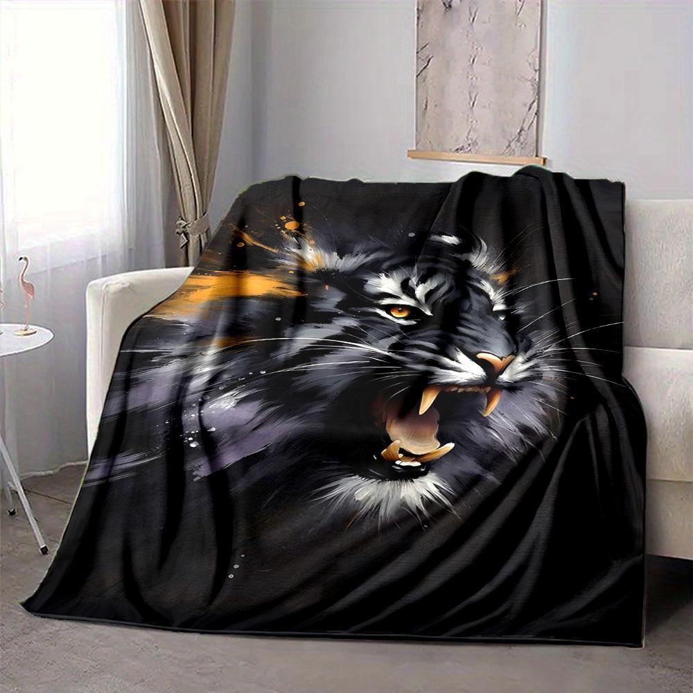1pc Tiger Pattern Soft & Warm Polyester Knit Blanket, Digital Printed, All-Season Throw for Napping, Traveling, Sofa yy250906012