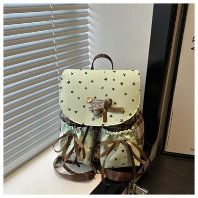 Dünner Rucksack Damen große Kapazität vielseitig kariert süße Schleife Schüler Schultasche Stern Rucksack