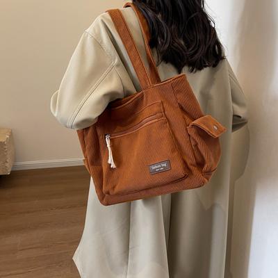 Borsa tote semplice in velluto a coste, borsa a tracolla tinta unita, borsa multitasche retrò per lo shopping scolastico