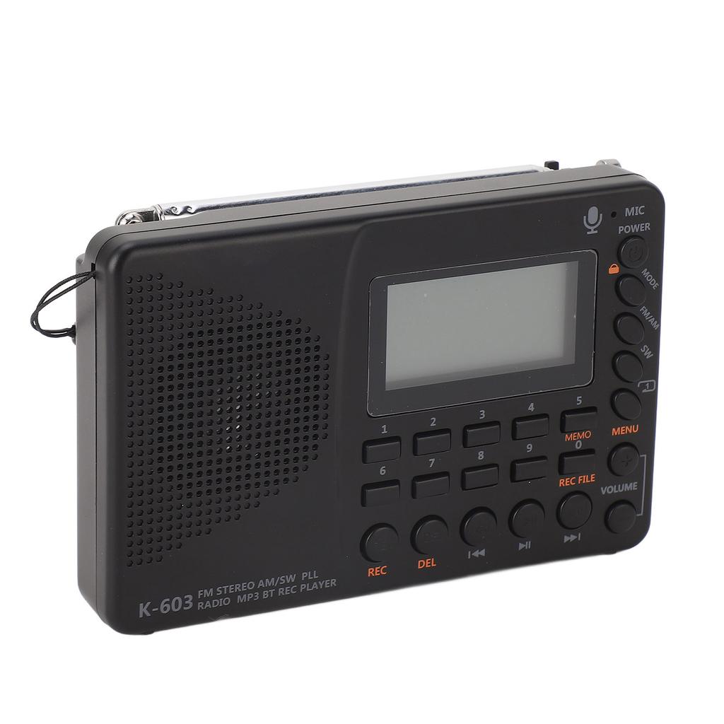 K‑603 FM AM SW Radio Multi‑Function Portable Small Radio Stereo Speaker REC Recorder
