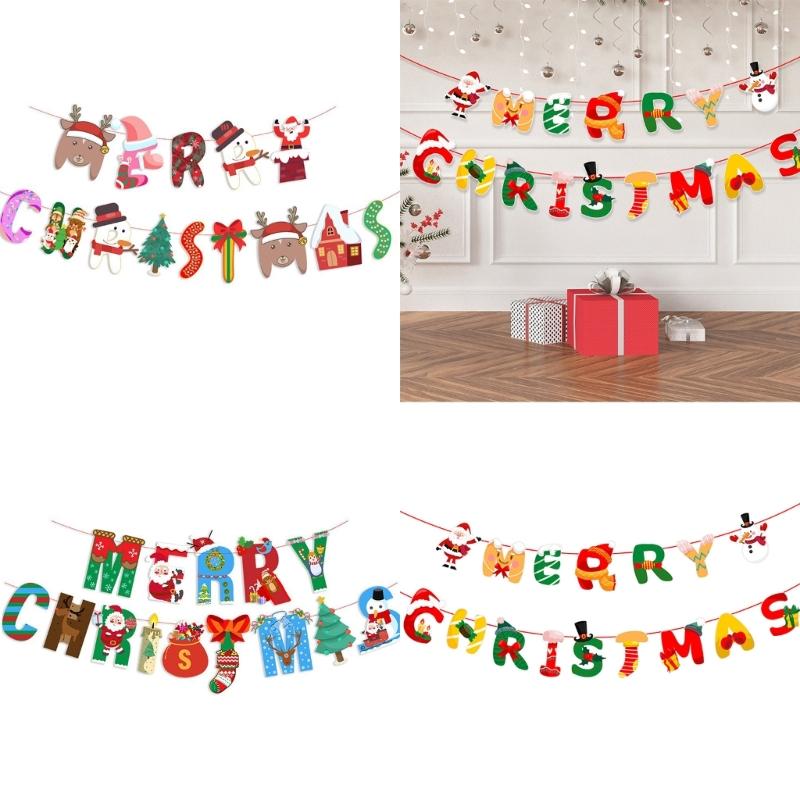 2 Pcs Christmas Party Decorations Santa Paper Banners Merry Christmas Banners for Outdoor Indoor Decoration