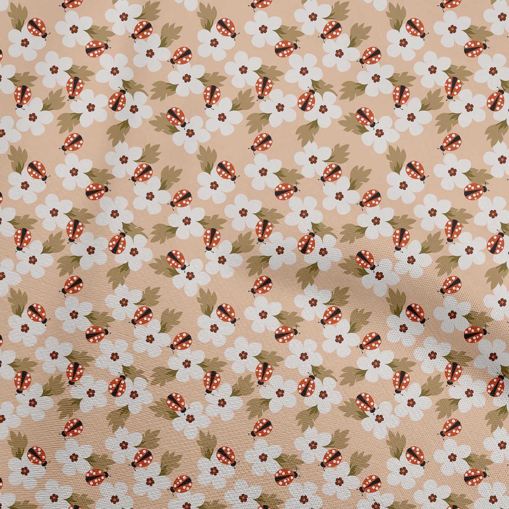 oneOone Cotton Flex Light Brown Fabric Bird Ladybird  Sewing Fabric By The Yard Printed Diy Clothing Sewing Supplies 40 Inch