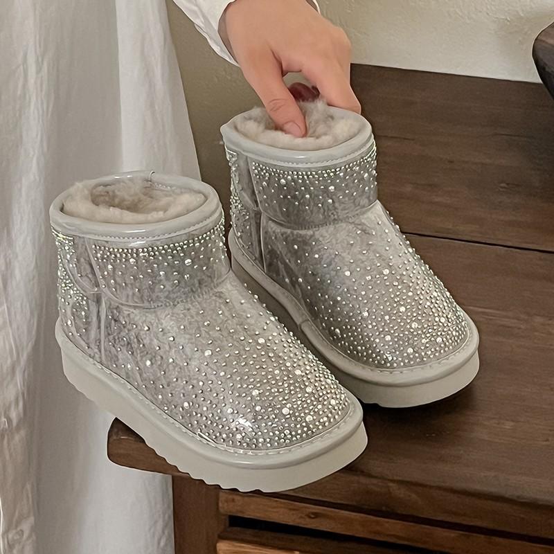 

High-quality Girls Shoes Winter Style Kids Rhinestone Snow Boots Comfort Anti Slip Girls Ankle Boots Zapatos 27 серый