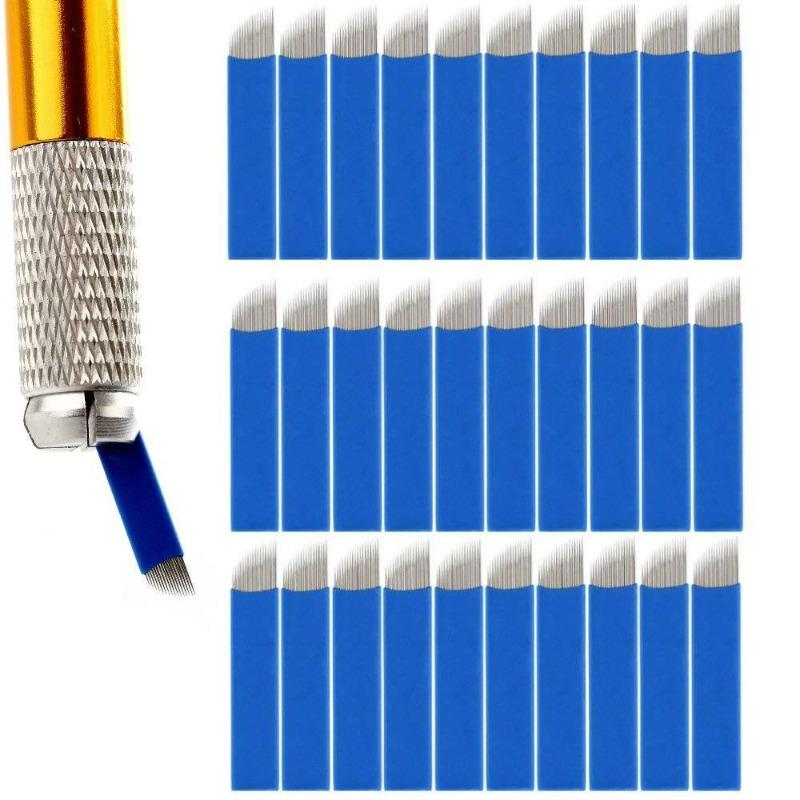 

60Pcs Disposable Eyebrow Microblading Needles Lip Tattooing Microblades Permanent Makeup Blades for Single Use Only (18needle) 60pcs