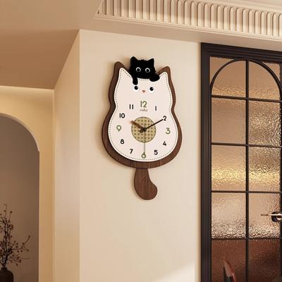 Cream Style Living Room Wall Clock Ancient Wind Design Cartoon Cat Restaurant Clock Mural Corridor Mute Wall Clock Home Decor