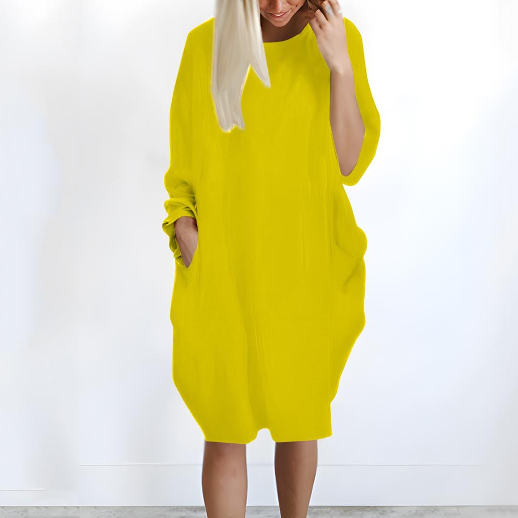 Women's Casual Baggy Pocket Long Sleeve Plus Size Long Sleeve Dress