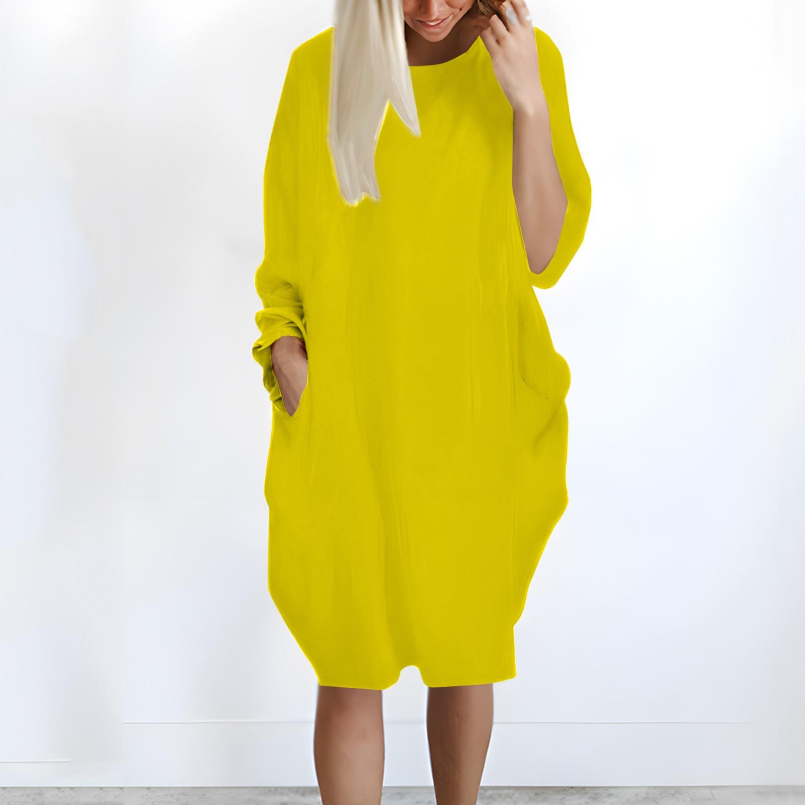 

Жіноча повсякденна широка кишеня з довгим рукавом і великим розміром XL жовтий