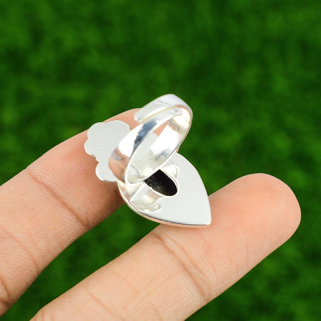 Natural Chevron Amethyst Multi Stone Flower Adjustable Ring 925 Silver For Women