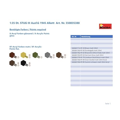 Miniart 1/35 scale German Sturmgesch?tz III Ausf. G, 1945, Alkett Plastic Model Kit MA35388