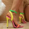 Fashion Mixed Colors Women Sexy Stiletto Sandals Cozy Leather Pointed Toe Buckle Strap High Heels Summer Party Prom Shoes Plus Size 42