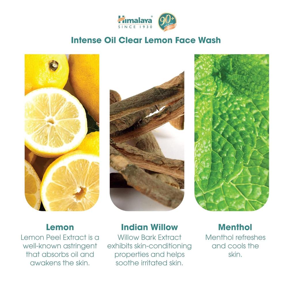 Himalaya Men Intense Oil Clear Lemon Face Wash 100ml Pack Soap Free Herbal Cleanser for Oily Skin