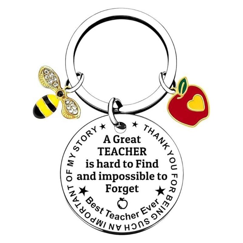 Teacher Appreciation Keychain for Teachers, Polished Metal Bag Charm with Engraved Pendant for Daily Keys and Bags