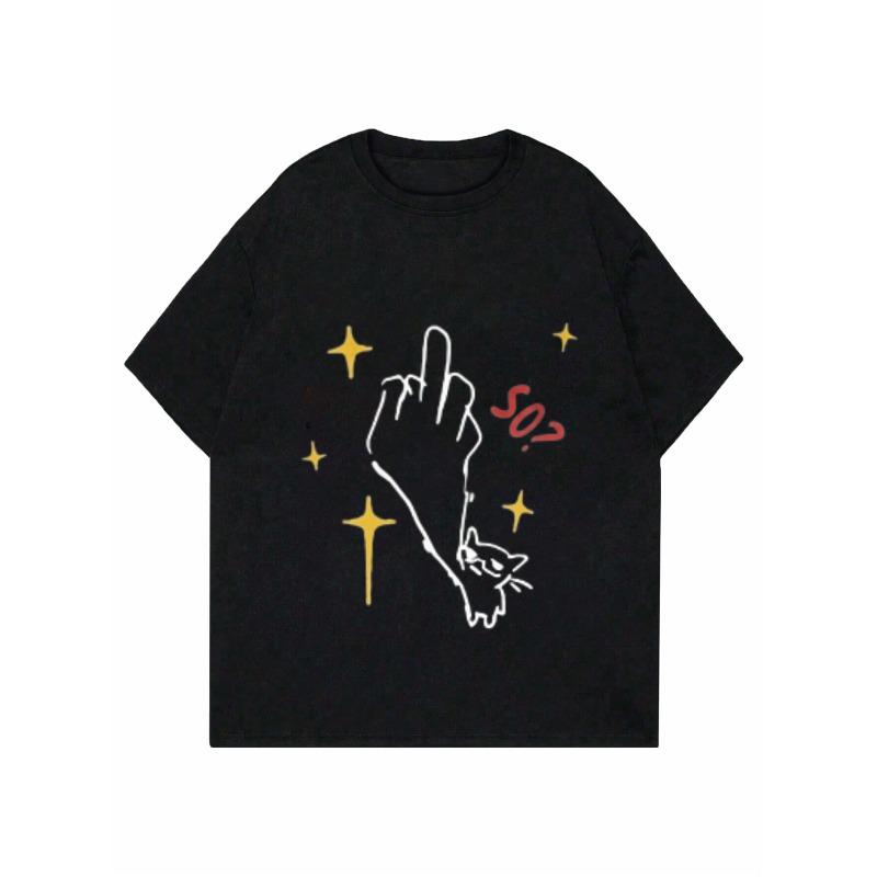 Trendy Abstract Line Geometric Printed Black Women's T-Shirt